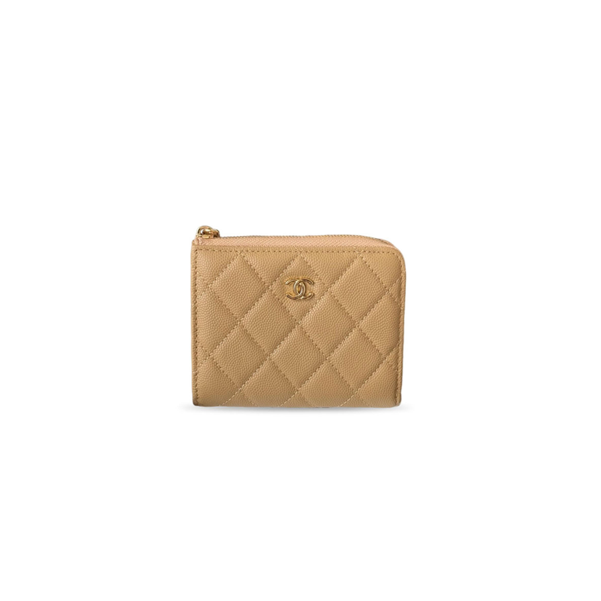 CHANEL CLASSIC SMALL ZIPPED WALLET IN GRAINED SHINY CALFSKIN AND GOLD TONE METAL AP3999 (11.5*9.5*2cm)